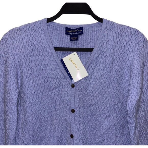 Charter Club 2-Ply Cashmere Cable Knit Cardigan Sweater Size S V-Neck Button-Up - Picture 2 of 5